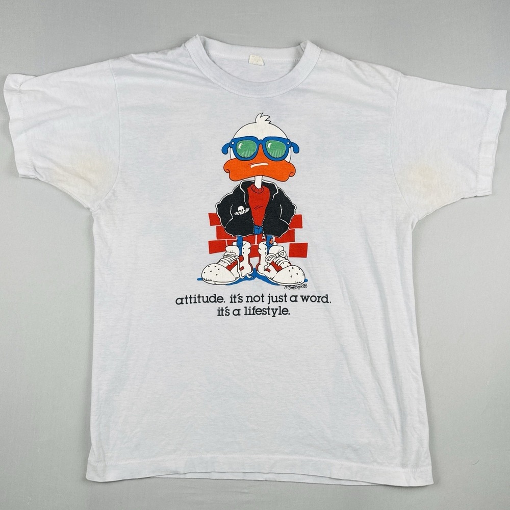 Vintage 80s Attitude Duck Cartoon T-Shirt Size M Screen Stars Single Stitch USA